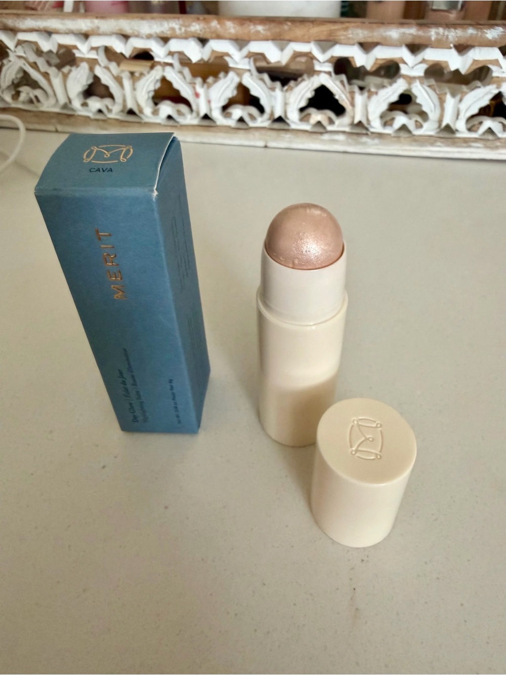 Merit Cava Shimmer Stick Highlighter - Soft Champagne Glow